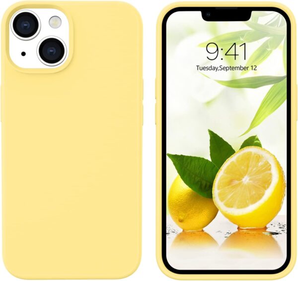 Compatible with iPhone 13 Case 6.1 Inch Liquid Silicone Soft Gel Rubber Slim Thin Microfiber Lining Cushion Texture Cover Shockproof Protective Phone Case for iPhone 13, Yellow 1