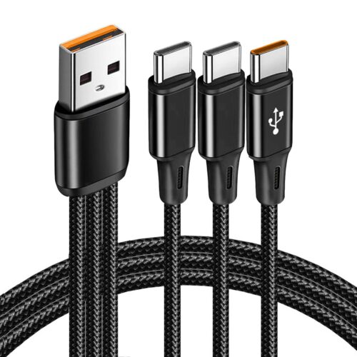 USB to USB C Multi Charging Cable 3-in-1, 60W USB C Splitter Cable with 3 Separate 4FT Type C Cable Branches Nylon Braided, Type-C Charger Cord Fast Charging for Apple and Android Devices