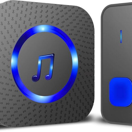 Wireless Doorbell,Waterproof Doorbell Chime Operating at 1300 Feet Loud Door Bell Kit with 55 Melodies 5 Volume Levels LED Flash Doorbells for Home- Black (1 Button + 1 Receiver)