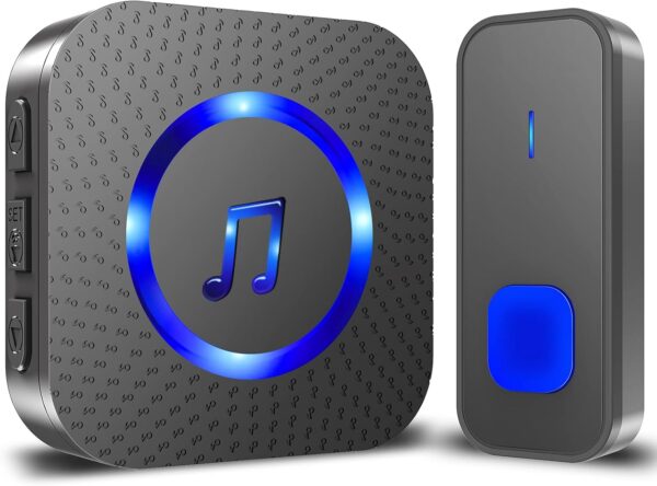 Wireless Doorbell,Waterproof Doorbell Chime Operating at 1300 Feet Loud Door Bell Kit with 55 Melodies 5 Volume Levels LED Flash Doorbells for Home- Black (1 Button + 1 Receiver) 1