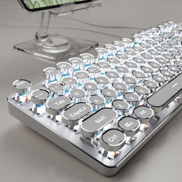 TK100 Typewriter Style Wired Mechanical Keyboard, 104 Keys Aesthetic Typewriter Keyboard with White Backlit, Anti-Ghosting, Blue Switch Wired Cute Keyboards-White 1