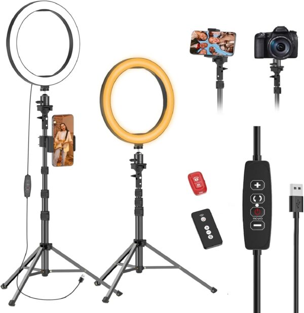 10" Ring Light with 55" Extendable Tripod Stands and Phone Holder, Dimmable LED Circle Round Light for Selfie Camera Photography/Makeup/YouTube Video/Vlogging/Live Streaming 1