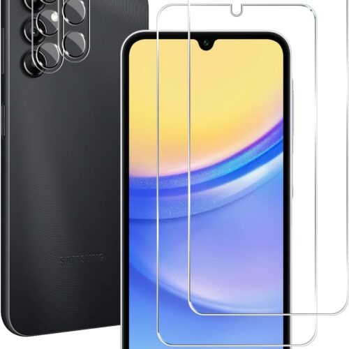 Galaxy A15 Tempered Glass Screen Protector + Camera Lens Protector [2 + 2 Pack][Case Friendly][Anti-Scratch][Ultrasonic Fingerprint Unlock] HD Protective Film for Samsung Galaxy A15
