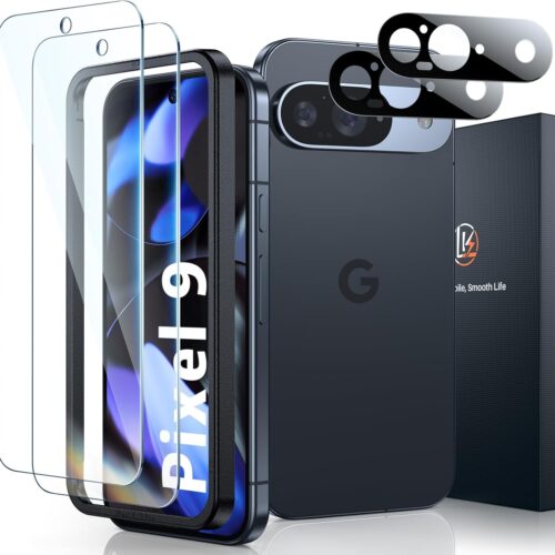 2 Pack for Google Pixel 9 Screen Protector with 2 Pack Camera Lens Protector, HD Ultra-thin, 9H Hardness Tempered Glass Screen Protector for Pixel 9 [Fingerprint Compatible] Bubble-Free