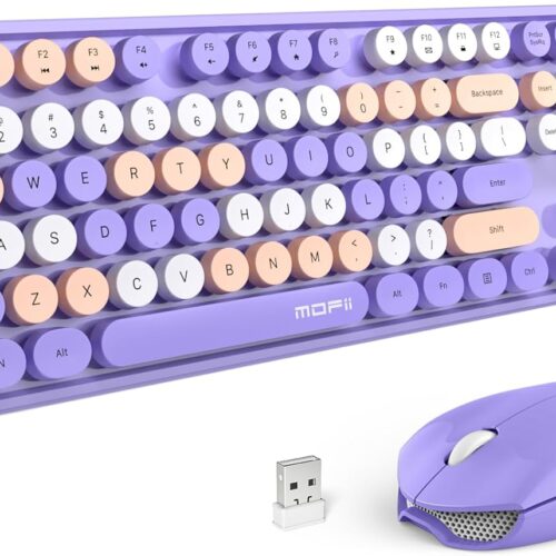 1 Wireless Keyboard Mouse Combo, Colorful Typewriter Full-Sized Keyboard and 2.4GHz USB Connected Mouse for Office Computer, Desktop, Laptop, PC, Windows 7/8/10 (Purple)