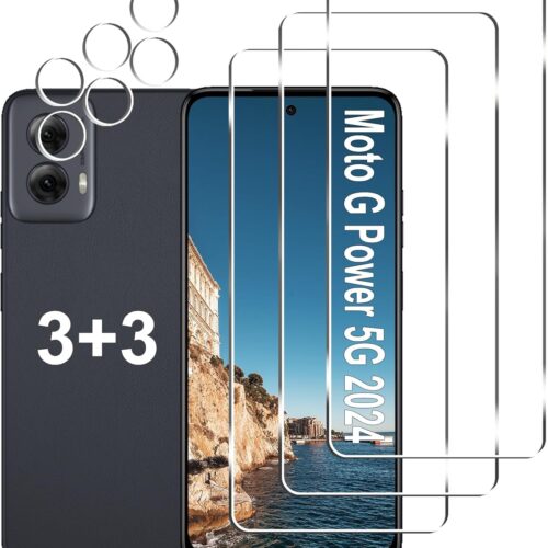 [3+3 Pack] Moto G Power 5G 2024 Screen Protector + Camera Lens Protector, 9H Hardness, Anti Scratch, Easy Installation, Bubble Free, HD Tempered Glass