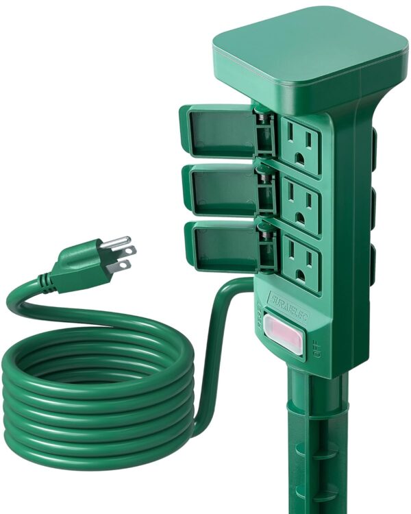 Outdoor Power Stake Waterproof, 6 Grounded Outlets Power Strip Weatherproof, 6FT Extension Cord Outlet for Yard, Garden, Christmas Light, Patio Lights, 1875W/15A, Green 1