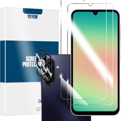Galaxy A26 HD Clear Tempered Glass Screen Protector + Camera Lens Protectors, [2+2 Pack] [3D Glass] [Anti-Glare] [Bubble-Free] Screen Protector Glass For Samsung Galaxy A26