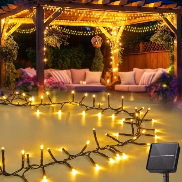 Solar String Lights Outdoor Waterproof, 9.8Ft 120 LED Christmas Tree Lights with 8 Modes, Solar Christmas Lights Outdoor for Yard, Fence, Balcony, Party, Christmas Decor (Warm White) 1