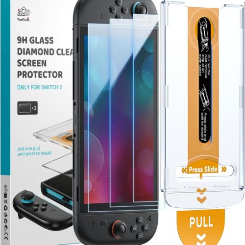 1 3 Pack Screen Protector for Nintendo Switch 2(2025) with Alignment Frame Tool, Anti-Fingerprint & 9H Hardness Anti-Scratch & HD Clear Tempered Glass Screen Protector Installation Kit