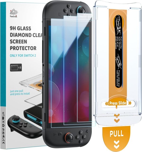 3 Pack Screen Protector for Nintendo Switch 2(2025) with Alignment Frame Tool, Anti-Fingerprint & 9H Hardness Anti-Scratch & HD Clear Tempered Glass Screen Protector Installation Kit 1 Screen Protector