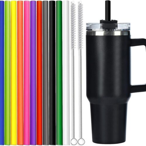 1 12 Pack Color Replacement Straws for Stanley 40 oz 30 oz Tumbler, 12 in Long Reusable Plastic Straws for Stanley Cup Accessories, Half Gallon Jug, Plus 2 Brush