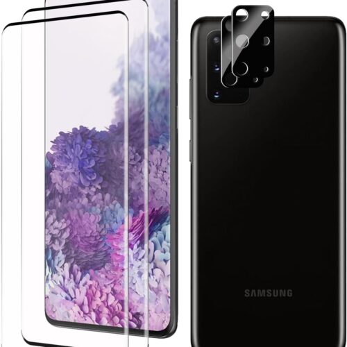 [2+2 Pack Samsung Galaxy S20 Plus Screen Protector with Camera Lens Protector, [9H Tempered Glass] [Fingerprint Unlock Support] [3D Curved] Glass Screen Protector for S20 Plus (6.7")…