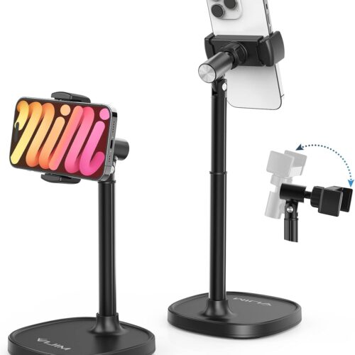 Cell Phone Stand Mount for Desk, Vijim HP004 Adjustable Height & Angle Phone Holder, 360 Degree Rotating Desktop Phone Stand Compatible with iPhone, Samsung and All Phones