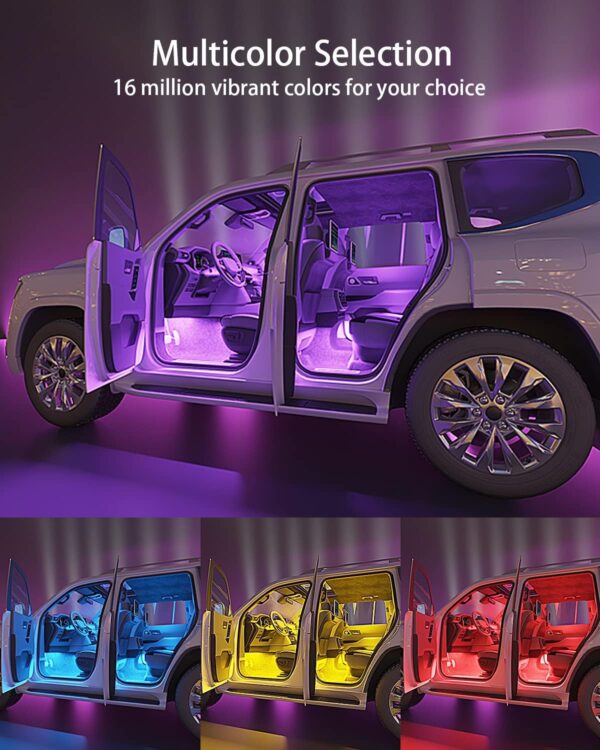 Interior Car Lights Accessories APP Control with Remote Music Sync Color Change RGB Under Dash Car Lighting with USB Charger 12V 2A Led Lights for Jeep Truck 2 Interior