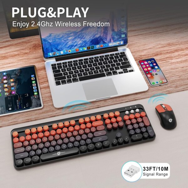 Wireless Keyboard and Mouse Combo, 2.4 GHz Wireless Full-Sized Typewriter Keyboard with Round Keycaps for Windows, Computer, Desktop, PC, Laptop (BlackOrange) 2 Wireless Keyboard