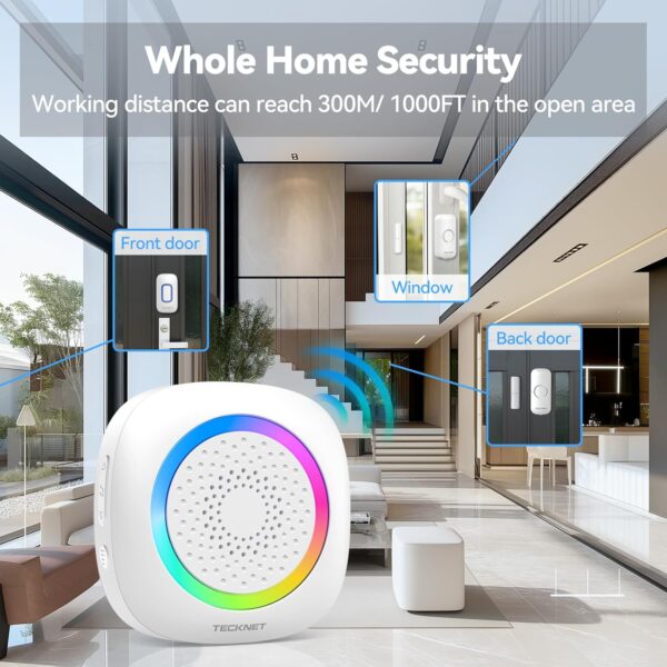Door Chimes When Door Opens, Wireless Door Sensor Chime Alarm with 1000Ft Range, 61 Songs, 5 Volume Levels, RGB Light, Door Chime for Business/Store/Home/Office When Entering 4