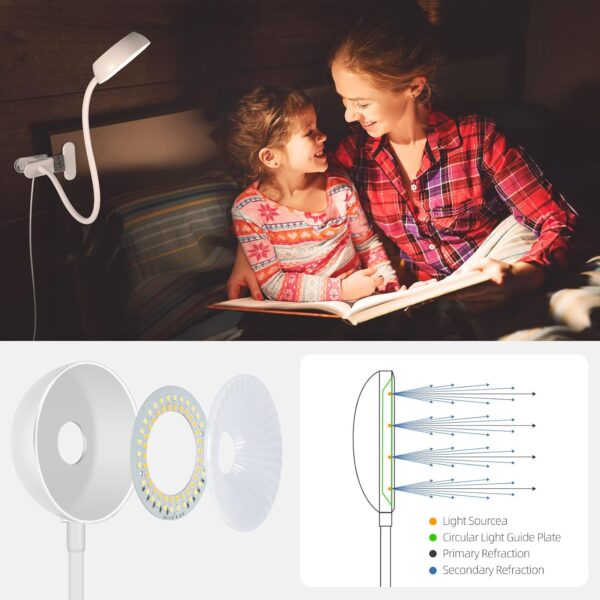【Clip on Lamp】 10-Level Dimming & 5 Color Modes LED Book Light, Flexible Gooseneck Reading Light for Beds, Desks, Headboards - Eye-Friendly Night Light for Kids/Adults (White) 2 Book Light