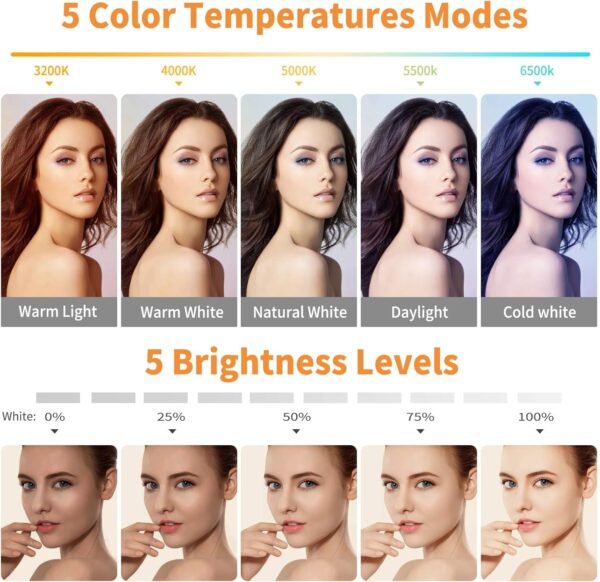Video Conference Lighting Kit, Ring Light Clip on Laptop Monitor with 5 Dimmable Color & 5 Brightness Level for Webcam Lighting/Zoom Lighting/Remote Working/Self Broadcasting and Live Streaming, etc. 2 Lighting