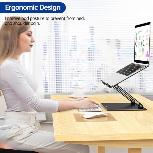 LS10 Aluminum Laptop Stand, Ergonomic Adjustable Notebook Tablet Stand, Computer Holder Compatible with Air, Pro, Dell, HP, Lenovo More 10-14" Laptops, Black 2 Laptop Stand
