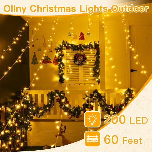 Christmas Lights Outdoor 200LED 60FT, Warm White Connectable Plug in Fairy Light Indoor, 8 Modes Waterproof Timer Plug in LED String Lights for House Outside Bedroom Patio Balcony 2 Christmas Lights
