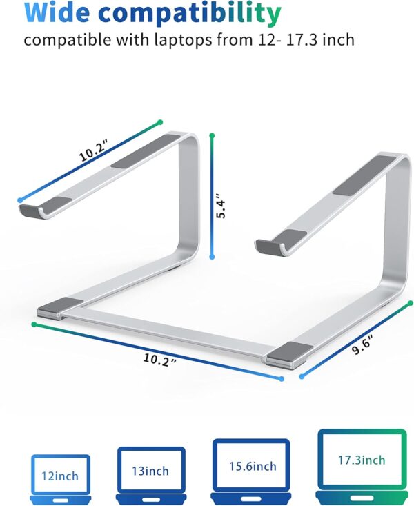 Laptop Stand for Desk, Metal Computer Riser, Heavy Stable PC Holder, Ergonomic Laptops Elevator for 12 to 17.3 Inches Notebook Computer, Silver 2 Laptop Stand