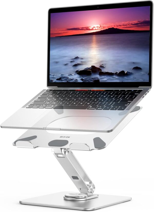 LSX7 Laptop Stand with 360 Rotating Base, Ergonomic Adjustable Notebook Riser Holder Compatible with Air, Pro, Dell, HP, Lenovo More 10-15.6" Laptops (Silver) 2 Laptop Stand