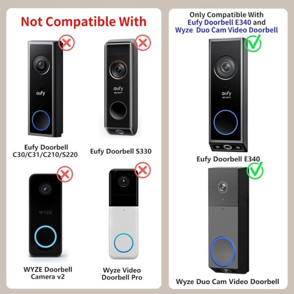 Anti-Theft Video Doorbell Mount for Eufy Doorbell E340/Wyze Duo Cam Doorbell, No-Drill Adjustable Mounting Bracket for Eufy E340, Apartment Door Bell Kits for Wyze Doorbell Camera for Home Rentals 2 Anti-Theft