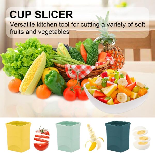 3Pcs Strawberry Slicer Cup:Fruit Slicer Cup for Strawberry Egg Banana Mushroom Cucumber Kiwi and Veggie Salad Speed Cutter the Kitchen Portable Slicing Tool (3Pcs) 2 3Pcs Strawberry