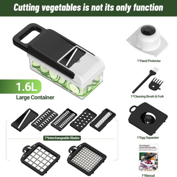 12-in-1 Vegetable Chopper, 7 Blades Veggie Chopper with Container and Lid, Dicer, Slicer, Multifunctional Kitchen Gadgets, Vegetable Cutter with Handle, Onion Cutter(Black/White) 4
