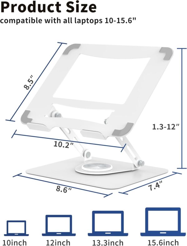 Laptop Stand for Desk with 360° Rotating Base, Multi-Angle Adjustable Laptop Stands, Foldable Laptop Riser Compatible with 10 to 15.6 Inches PC Computer, White 4 Laptop Stand