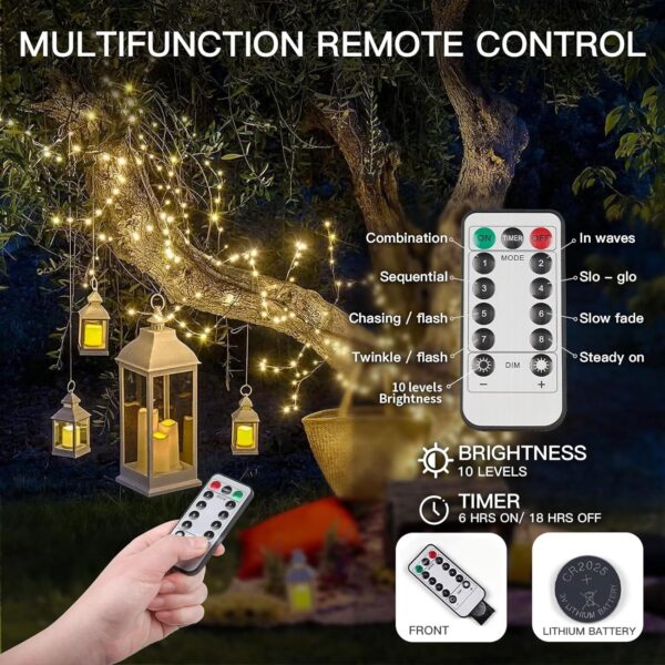 66ft 200 LED Outdoor String Lights, Warm White Christmas Fairy Light Battery Operated with Remote, Led Twinkle Lights for Bedroom, Dorm, Patio, Tapestry, Backyard, Garden, Xmas, Party, Indoor 4