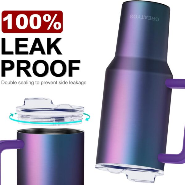 40 oz Tumbler with Handle and Straw Lid Insulated Tumblers Cups with Lids Straws Double Wall Vacuum Leak Proof Stainless Steel 40oz Tumbler Travel Mug Gifts for Men Women Him Her (Aurora) 4