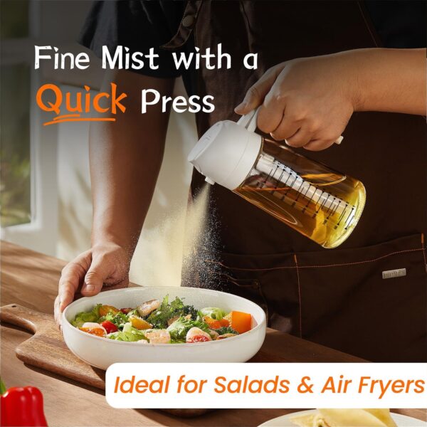 16oz/470ml Glass Olive Oil Sprayer for Cooking – 2 in 1 Olive Oil Dispenser Bottle for Kitchen Gadgets and Air Fryer Accessories, Salad, BBQ - White 4
