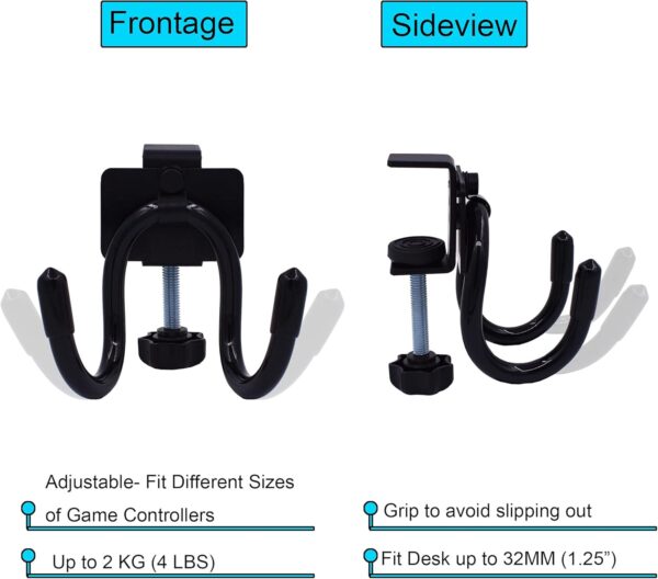 Desk Mount Game Controller Holder Clamp On Hanger Holder Storage Rack for PS3/PS4/PS5/Xbox 360/Xbox One/S/X/Elite/Series S/Series X Controller, Pro Controller,etc-No Game Controller-Black 4