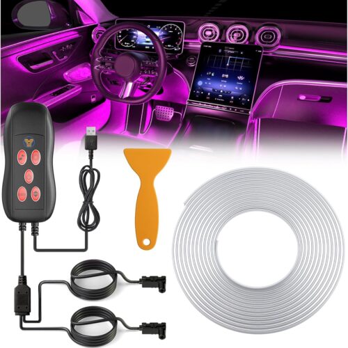 Interior Car LED Strip Lights 12V RGB LED Ambient Lighting, USB Fiber Optic Lights 5M 16 FT Interior Car Lights with for Decorative Accessories