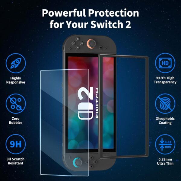 3PCS Switch 2 Tempered Glass Screen Protector for Nintendo 2025 Anti-Glare with Auto-Alignment, Anti Blue Light 9H Glass Matte Switch2 Screen Protector, Dust Free, 25 Seconds Installation, Bubble-Free, Ultra-Clear 4