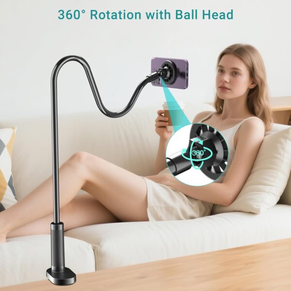 Gooseneck Phone Holder for Bed, Magnetic Cell Phone Stand for iPhone 16 15 14 13 12 Pro Max Plus Mini, Flexible Long Arm Mount 360 Adjustable for Desk Bedside Filming 4