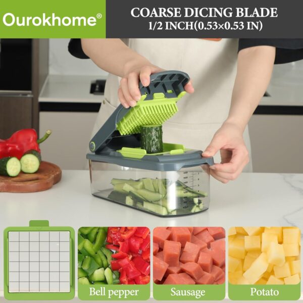 Vegetable Chopper Cutter with Container, Manual Hand Food Veggie Dicer with 2 Chopping Blades for Potato Strips, Onion Cubers, Carrot Sticks, Essential Kitchen Gadgets (2 in 1, Gray) 4