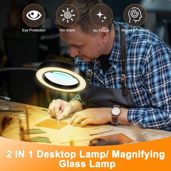 10X Magnifying Glass with Light and Timer, 2 in 1 Magnifying Desk Lamp, 3 Color Modes 10 Dimmable Brightness, Flexible Gooseneck Magnifier with Light for Craft Hobby Painting Sewing Close Work 4