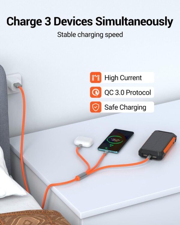 3 in 1 Multi Charging Cable, 60W Fast Charger Cords, 4ft Soft Silicone Charger Cable with Leather Strap, Type-C/Micro USB/Light-ning, Compatible with iPhone 15/iPad/Samsung/Google/PS/Tablets 4