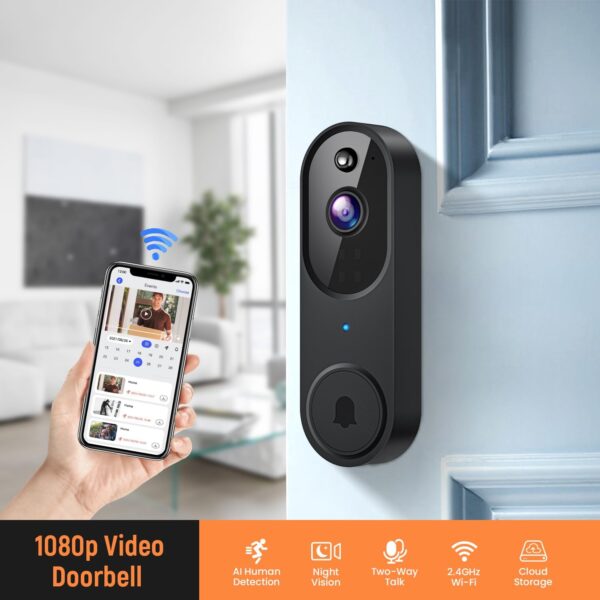 Smart Video Doorbell Camera Wireless, AI Human Detection and Instant Alerts, Night Vision, 2-Way Audio, Battery Powered, Cloud Storage Sold Seperately, 2.4G WiFi (Chime Included) 2