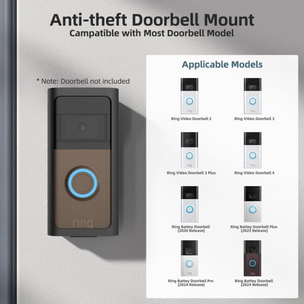 Anti-Theft Ring Doorbell Mount, Adjustable Angle Mount Kit (45-135 Degrees) Compatible with Ring Battery Video Doorbell 2/3/4/Pro (2024 Release), Door Bell Holder Mounting Bracket No Block Sensor 2