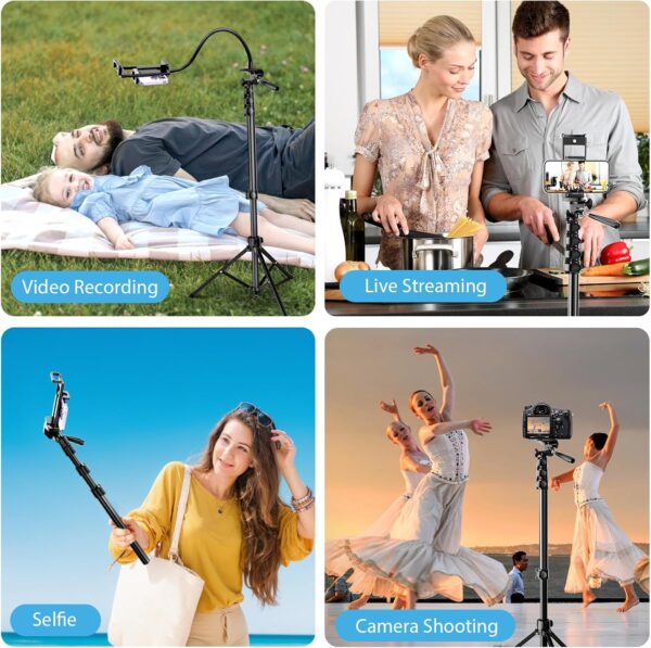 85" Phone Tripod Stand with Flexible Gooseneck & Remote, Overhead Tripod & Selfie Stick with Phone Holder for iPhone Android Cell Phone & Camera for Selfies/Video Recording/Vlogging 4