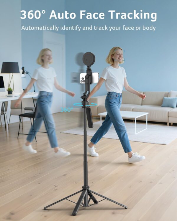 Auto Face Tracking Tripod for iPhone/Cell Phone/Android/Camera with Light and Remote, 64", No App, 360°Rotating Tripod Selfie Stick for Tiktok YouTube Vlog Live Streaming Video Recording 4