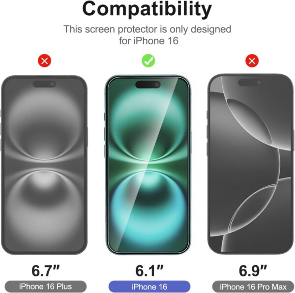 NEW'C 3x for iPhone 16 Screen Protector (6.1 inches)+ 3x Camera Lens Protector, Sensor Protection, Case Friendly Tempered Glass Film + Dust Plug- Easy installation tool include 4
