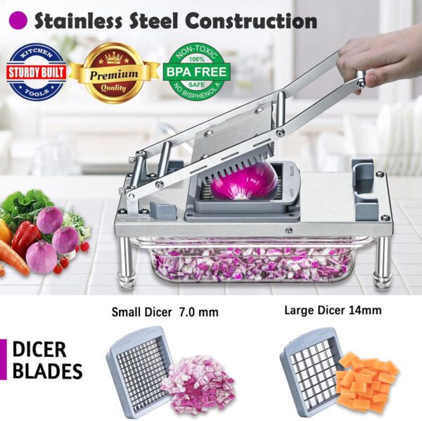 All-in-1 Vegetable Chopper with 8 Blades - Mandoline Slicer-Pro Food Chopper with Container - Veggie Salad Onion Chopper - Potato Dicer French Fry Cutter - Cheese Grater - Stainless Steel material 4