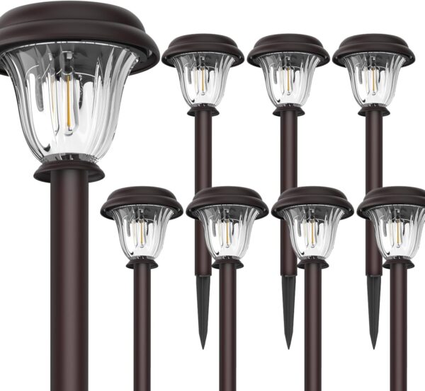 8 Pack Solar Lights Outdoor, Stainless Steel Glass Solar Pathway Lights, Auto On/Off Long-Lasting Waterproof Landscape Lighting for Garden, Landscape, Path, Yard, Warkway (Warm White) 4