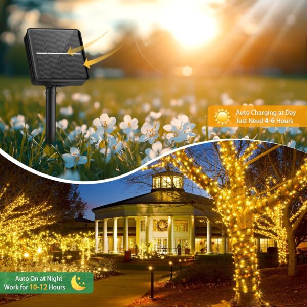 Solar String Lights Outdoor Waterproof, 9.8Ft 120 LED Christmas Tree Lights with 8 Modes, Solar Christmas Lights Outdoor for Yard, Fence, Balcony, Party, Christmas Decor (Warm White) 4