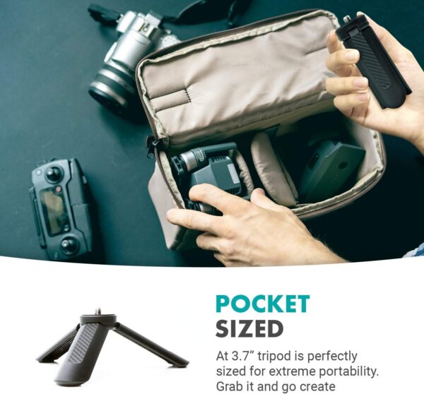 TR-1 Compact Mini Tabletop Tripod/Hand Grip with 1/4" Screw and Folding Feet. Compatible with GoPro, DSLR, Camera, Osmo, Pocket Projector, Zoom - Perfect for Photography, Vlogging and YouTube 4